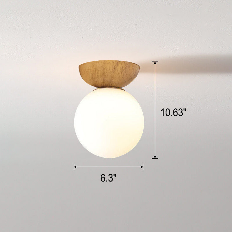 Noordse Japanse Glazen Bol Houtnerf IJzer 1-Lichts Plafondlamp