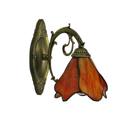 Vintage Tiffany Bloemblaadjes Glas-in-lood 1-Licht Wandlamp