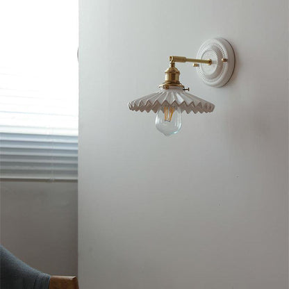 Traditionele Vintage Ronde Keramische Messing 1-Licht Wandlamp voor Woonkamer