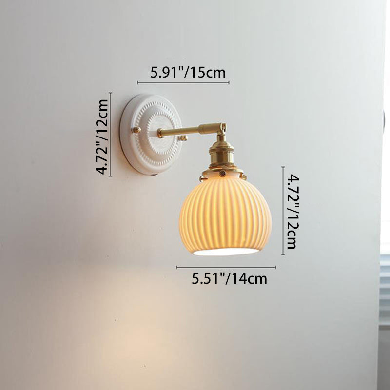 Traditionele Vintage Ronde Keramische Messing 1-Licht Wandlamp voor Woonkamer