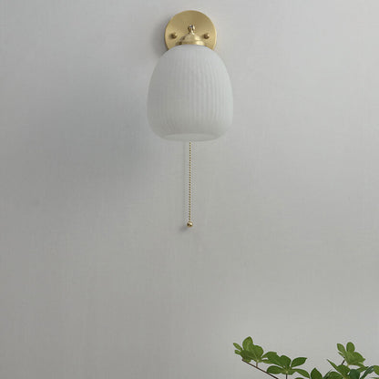 Noordse Gestreepte Melk Witte Glas Messing 1-Licht Trekkoord Wandlamp