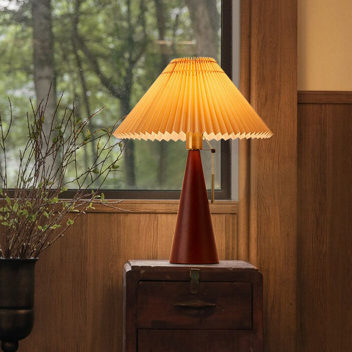 Japanse Minimalistische Vintage Geplooide Houten Stof LED Tafellamp