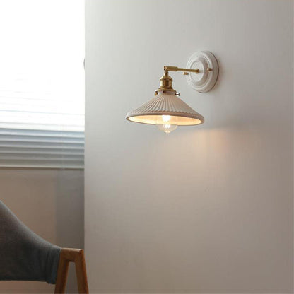 Traditionele Vintage Ronde Keramische Messing 1-Licht Wandlamp voor Woonkamer