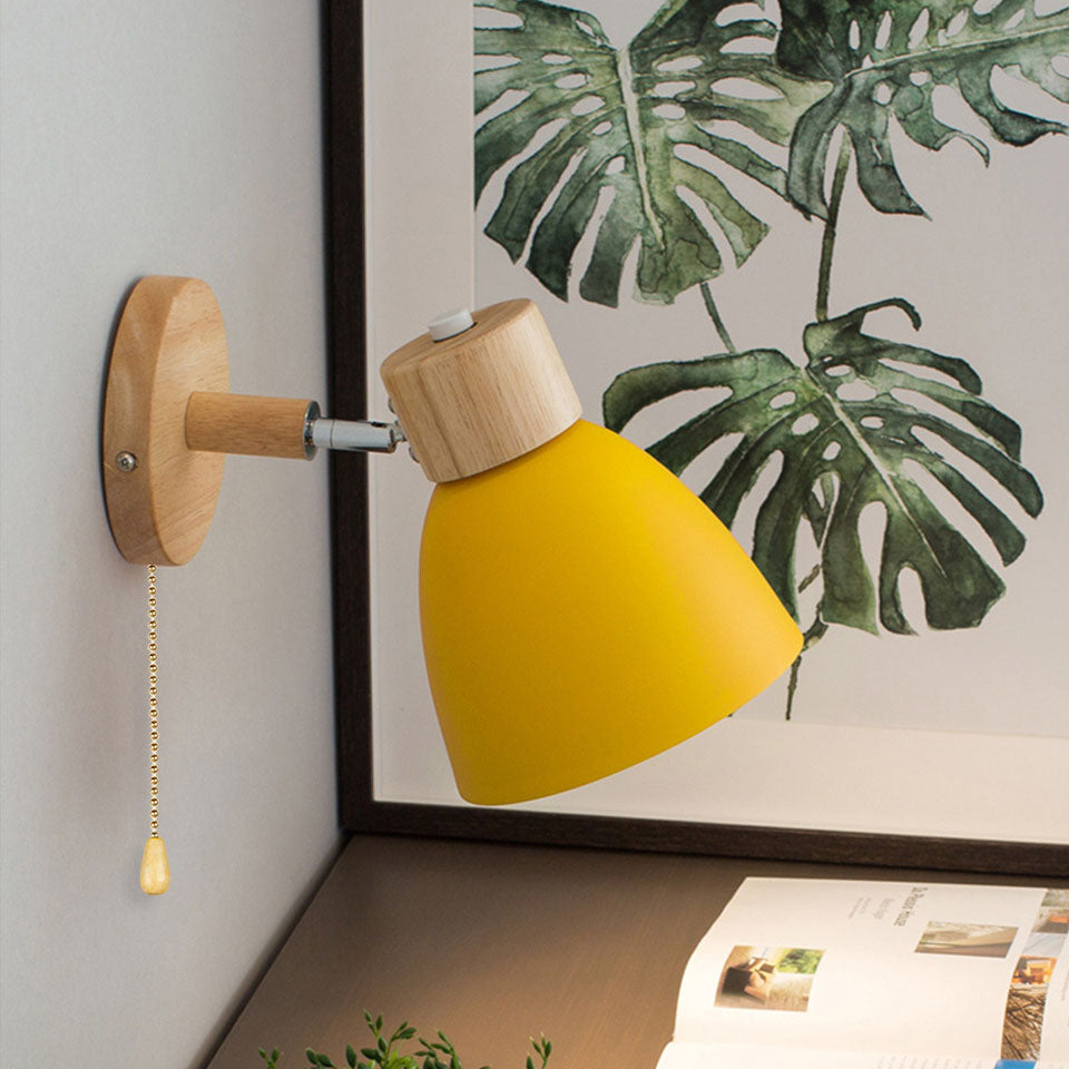 Moderne Minimalistische Effen Kleur Macaron IJzeren Houten 1-Licht Wandlamp