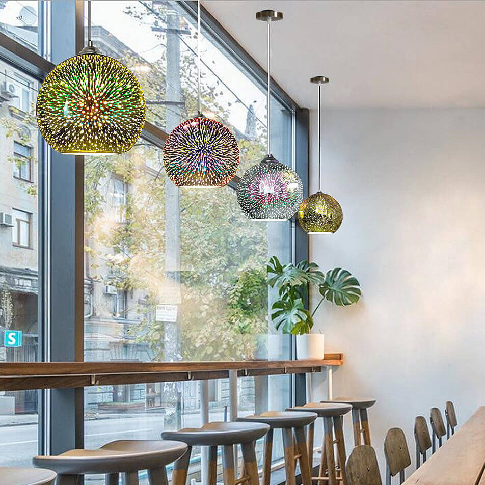 Moderne Creatieve 3D Kleurrijke Vuurwerk Glas 1-Licht Kooi Hanglamp