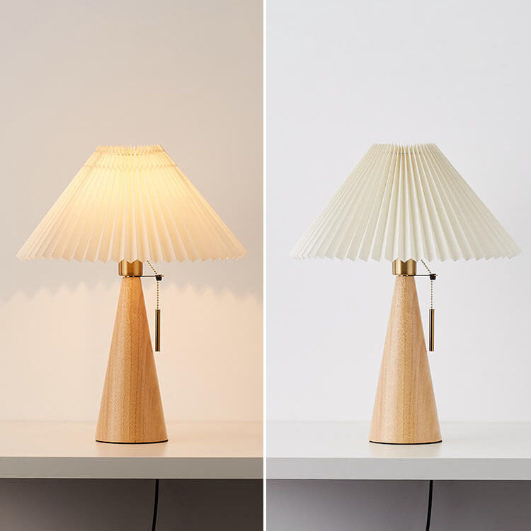 Japanse Minimalistische Vintage Geplooide Houten Stof LED Tafellamp