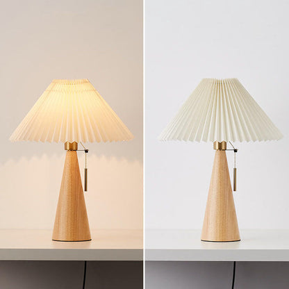 Japanse Minimalistische Vintage Geplooide Houten Stof LED Tafellamp