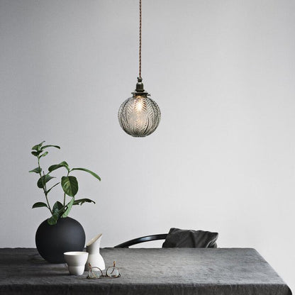 Retro Lotus Textuur Glas 1-Licht Globe Hanglamp