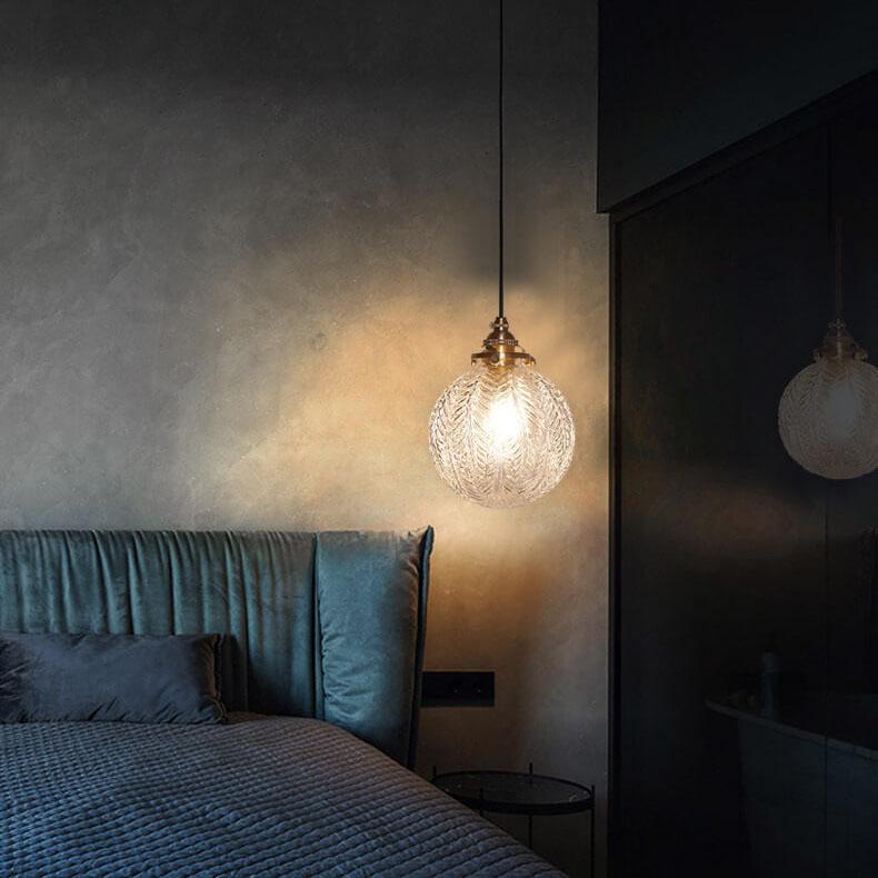 Retro Lotus Textuur Glas 1-Licht Globe Hanglamp