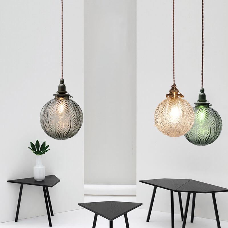 Retro Lotus Textuur Glas 1-Licht Globe Hanglamp