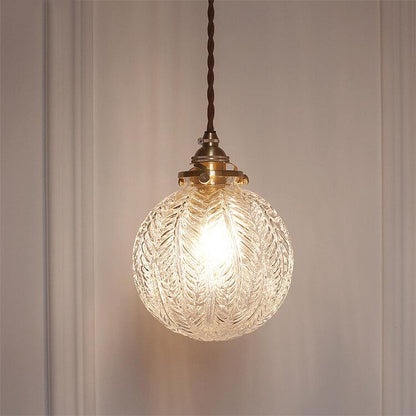 Retro Lotus Textuur Glas 1-Licht Globe Hanglamp