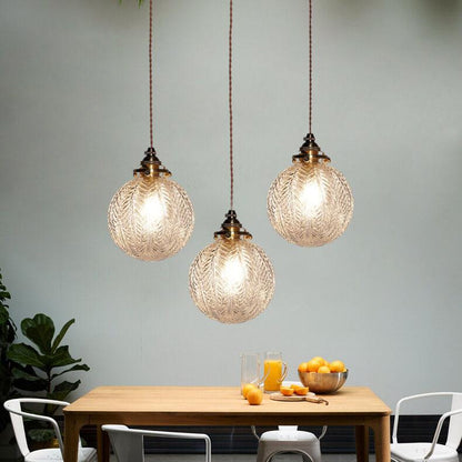 Retro Lotus Textuur Glas 1-Licht Globe Hanglamp