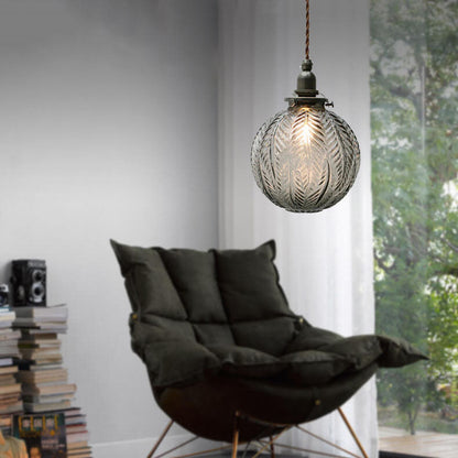 Retro Lotus Textuur Glas 1-Licht Globe Hanglamp