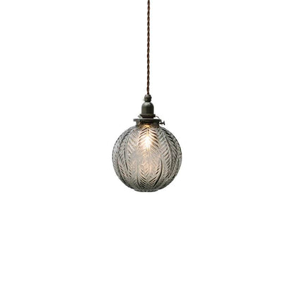 Retro Lotus Textuur Glas 1-Licht Globe Hanglamp