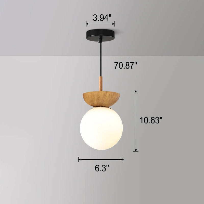 Noordse Japanse Glazen Bol Houtnerf IJzer 1-Lichts Plafondlamp