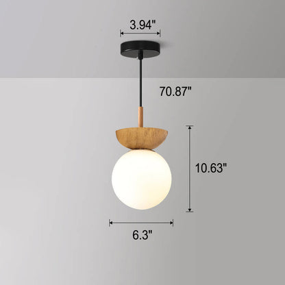Noordse Japanse Glazen Bol Houtnerf IJzer 1-Lichts Plafondlamp