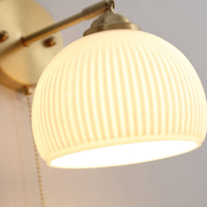 Noordse Gestreepte Melk Witte Glas Messing 1-Licht Trekkoord Wandlamp