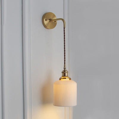 Porseleinen Wandlamp met Messing Lampenvoet Eetkamer Hal Breed 1 Licht Moderne Wandlamp in Wit