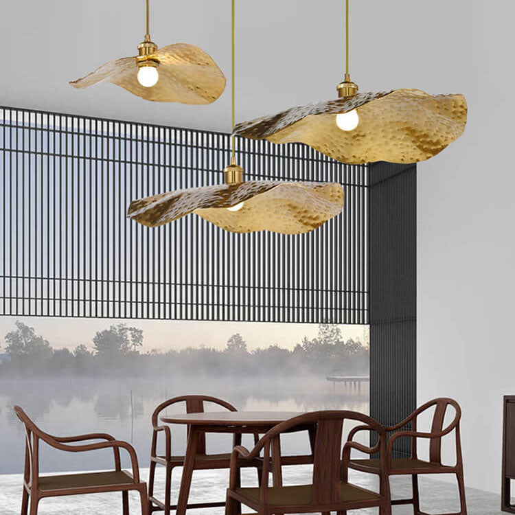 Moderne Gouden Bronzen Kleur Lotusblad Vorm 1-Licht Hanglamp