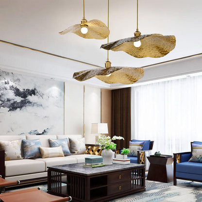 Moderne Gouden Bronzen Kleur Lotusblad Vorm 1-Licht Hanglamp