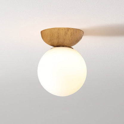 Noordse Japanse Glazen Bol Houtnerf IJzer 1-Lichts Plafondlamp