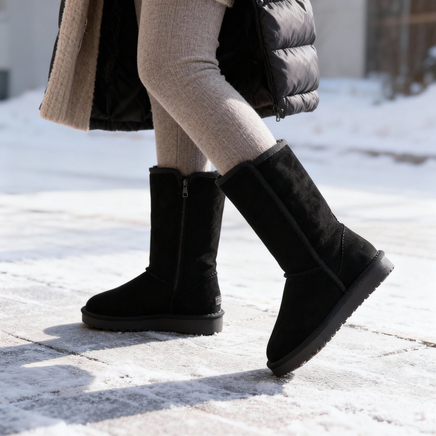 Warme & Waterdichte Suède Schapenvachten Boots met Zijknop
