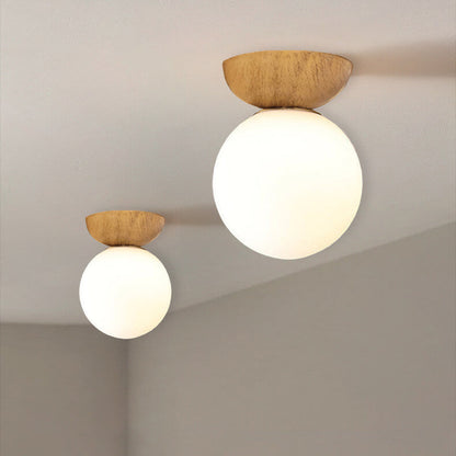 Noordse Japanse Glazen Bol Houtnerf IJzer 1-Lichts Plafondlamp