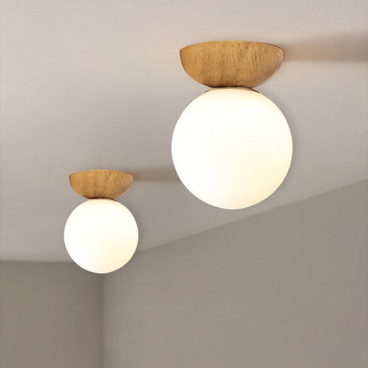 Noordse Japanse Glazen Bol Houtnerf IJzer 1-Lichts Plafondlamp