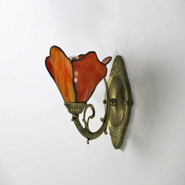 Vintage Tiffany Bloemblaadjes Glas-in-lood 1-Licht Wandlamp