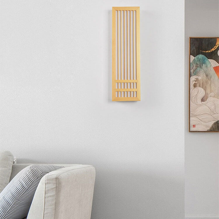 Eenvoudige Massief Houten Rechthoekige 1-Licht Japanse Wandlamp