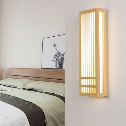 Eenvoudige Massief Houten Rechthoekige 1-Licht Japanse Wandlamp