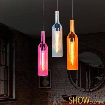 Antieke Glazen Wijnfles 1-Licht Hanglamp