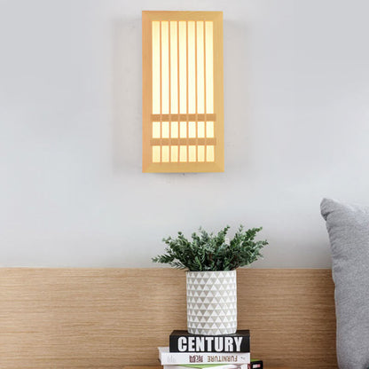 Eenvoudige Massief Houten Rechthoekige 1-Licht Japanse Wandlamp