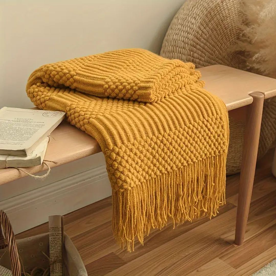 VINTAGE TASSEL BREI DEKEN