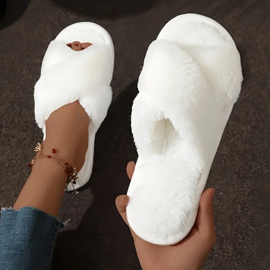 FLUFFY CRISS-CROSS SLIPPERS