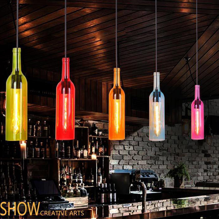 Antieke Glazen Wijnfles 1-Licht Hanglamp