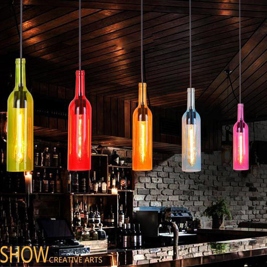 Antieke Glazen Wijnfles 1-Licht Hanglamp