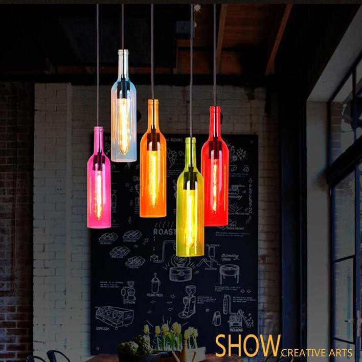 Antieke Glazen Wijnfles 1-Licht Hanglamp