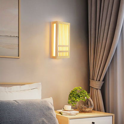 Eenvoudige Massief Houten Rechthoekige 1-Licht Japanse Wandlamp