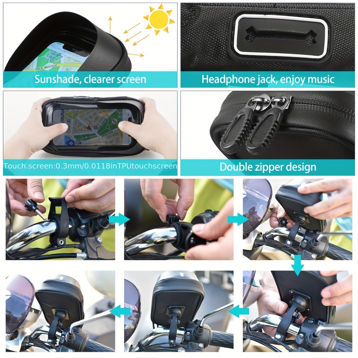 Waterdichte Fiets- en Motor Telefoonhouder – Handvat Tas met 360° Draaioptie