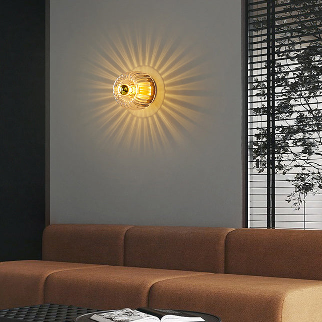 Moderne Luxe Glazen Zonvorm Volledig Koper Dubbel Doel 1-Licht Plafondlamp