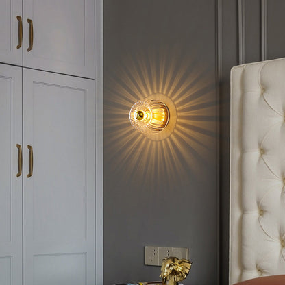 Moderne Luxe Glazen Zonvorm Volledig Koper Dubbel Doel 1-Licht Plafondlamp