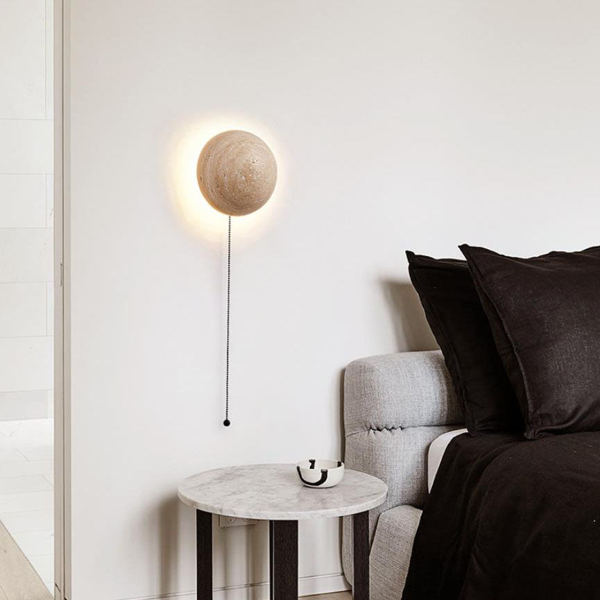 Japanse Minimalistische Ronde Gele Travertijn Wabi-Sabi LED Wandlamp