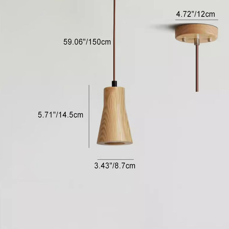 Eenvoudige Houten Cilindrische 1-Lichts Kleine Hanglamp