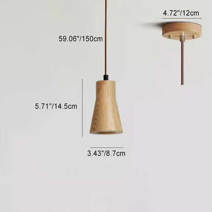 Eenvoudige Houten Cilindrische 1-Lichts Kleine Hanglamp