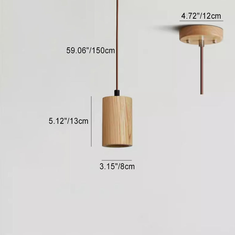 Eenvoudige Houten Cilindrische 1-Lichts Kleine Hanglamp