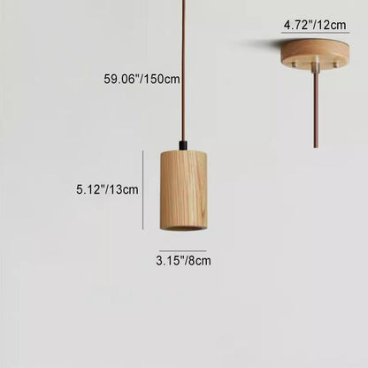 Eenvoudige Houten Cilindrische 1-Lichts Kleine Hanglamp