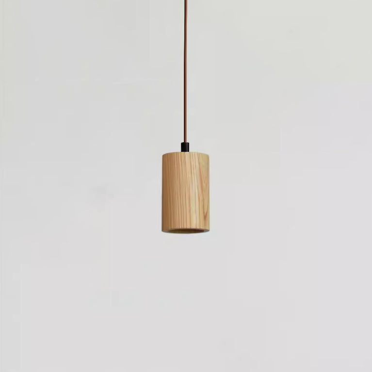 Eenvoudige Houten Cilindrische 1-Lichts Kleine Hanglamp