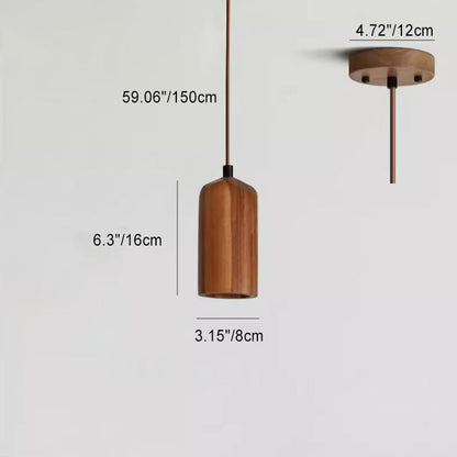 Eenvoudige Houten Cilindrische 1-Lichts Kleine Hanglamp