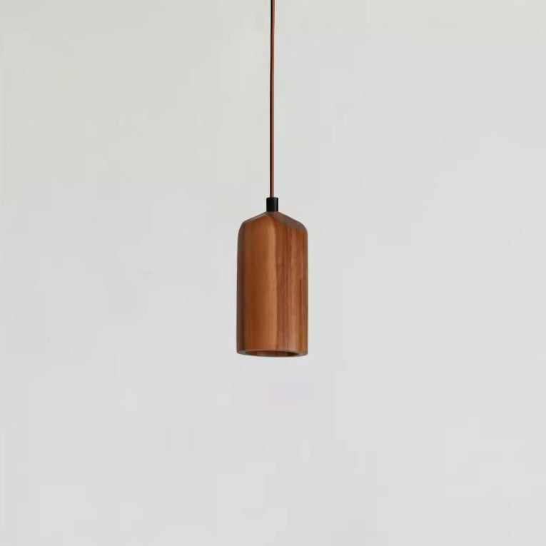 Eenvoudige Houten Cilindrische 1-Lichts Kleine Hanglamp